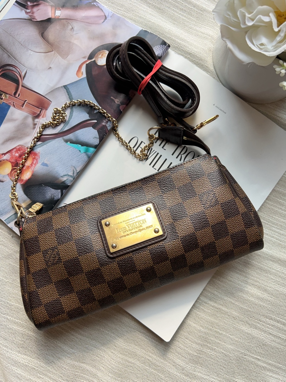 Louis Vuitton Damier Ebene Eva Clutch w/ Straps